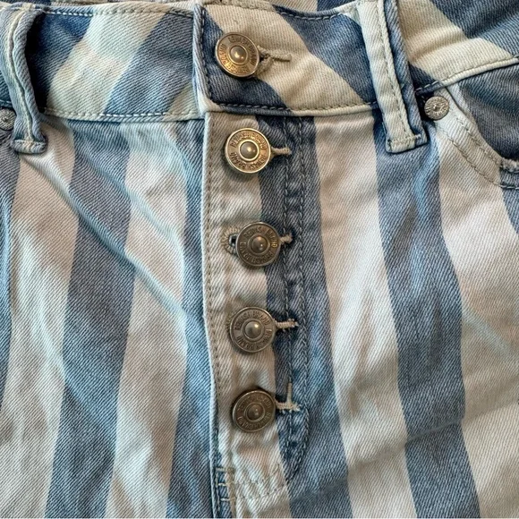 Rewash High Waist Button Fly Blue Railroad Striped Denim Jean Shorts - Picture 3 of 8